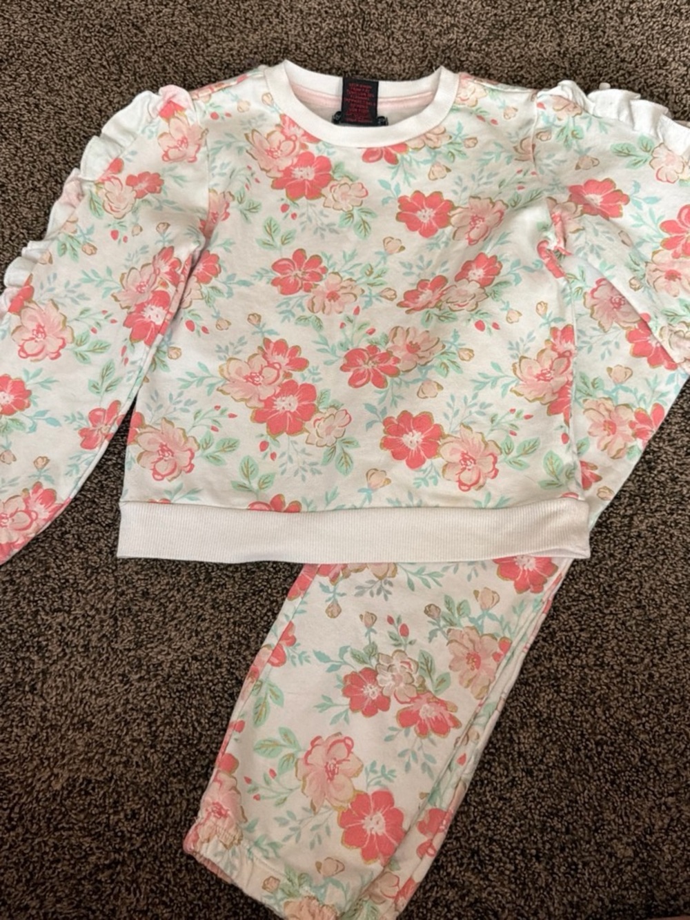 Girls Floral Pink & Cream Pajama Set - Soft Two-Piece Sleepwear
